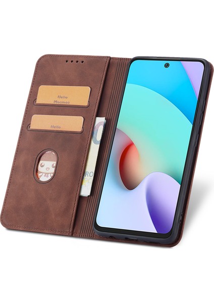 Çift Kenar Dikiş Tasarım Kılıfı Otomatik Kapanış Xiaomi Redmi Için Tam Koruma Deri Telefon Kapağı Not 11 4g (Mediatek)/redmi 10 4g (2021)/REDMI 10 2022 4g/10 Prime-Coffee (Yurt Dışından)