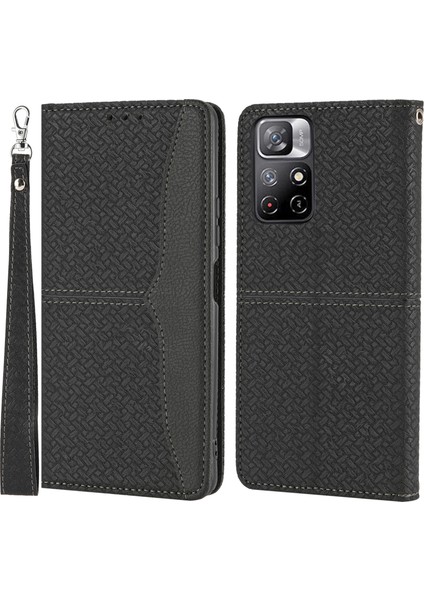 Xiaomi Redmi Için Not 11 5g (Çin) (Mediatek)/not 11T 5g/not 11S 5g Handy Strap Scraction-Dayanıklı Dokuma Doku Stand Cüzdan Koruyucu Deri Kapak Kılıf (Yurt Dışından)