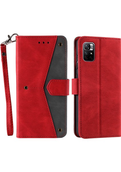 Birleştirme Dikiş Cilt Dokunuşu Hissi Tam Koruma Pu Deri Kapak Iç Tpu Telefon Kasası Kabuk Xiaomi Için Stant Cüzdanı Not 11 Pro 5g (Çin) (Mediatek)/not 11 Pro+ 5g-Kırmızı (Yurt Dışından)