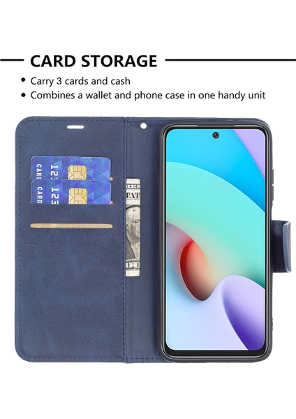 Xiaomi Için Redmi 10 4g (2021)/REDMI 10 Prime/redmi 10 2022 4g/redmi Not 11 4g (Mediatek) Geri Çekilmeye Dayanıklı Şık Kullanışlı Kayış Pu Akıllı Telefon Cüzdanı Standı Vaka-Mavi (Yurt Dışından)