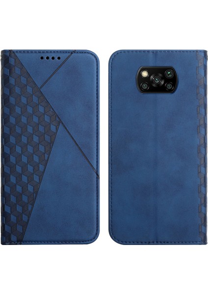 Rhombus Desen Xiaomi Için Stand Cüzdanlı Otomatik Absorlanmış Cilt Deri Deri Telefon Kılıfı Poco X3/poco X3 Nfc/poco X3 Pro-Sapfire (Yurt Dışından)