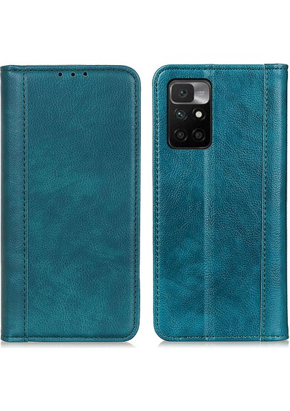 Litchi Doku Bölünmüş Deri Anti Damla Cüzdan Stand Telefon Kapağı Kılıfı Xiaomi Redmi Not 11 4g (Mediatek)/redmi 10 4g/redmi 10 2022 4g/10 Prime-Green (Yurt Dışından)