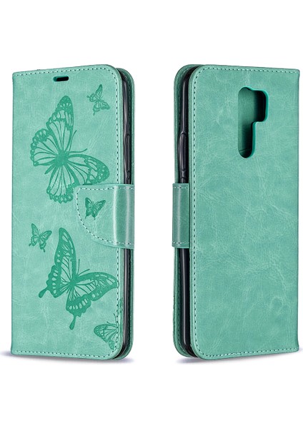 Baskı Kelebekleri Cüzdan Stand Flip Deri Telefon Kabuğu Xiaomi Redmi 9 Yeşil (Yurt Dışından) fırsatları