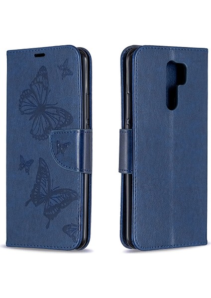 Baskı Kelebekleri Cüzdan Stand Flip Deri Telefon Kabuğu Xiaomi Redmi 9-Dark Blue Için (Yurt Dışından) fırsatları