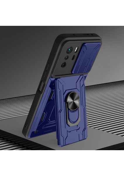 Çok Fonksiyonlu Halka Tutucu Kickstand Tasarım Pc+Tpu Kamera Slayt Kapağı ve Söndürülebilir Kart Tutucu ile Tpu Telefon Kılıfı Note 10 Pro 4g (Global)/(Hindistan)-Beyaz (Yurt Dışından)