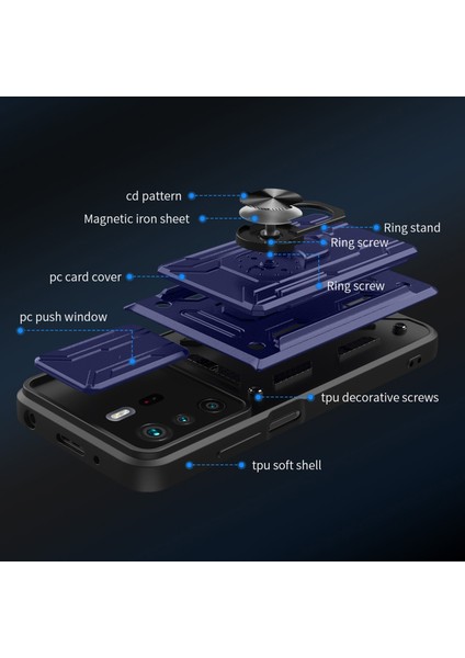 Çok Fonksiyonlu Halka Tutucu Kickstand Tasarım Pc+Tpu Kamera Slayt Kapağı ve Söndürülebilir Kart Tutucu ile Tpu Telefon Kılıfı Note 10 Pro 4g (Global)/(Hindistan)-Beyaz (Yurt Dışından)