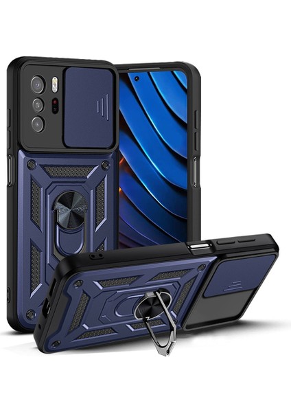 Kickstand Hard Pc Yumuşak Tpu Darbe Dayanıklı Koruyucu Telefon Kılıfı Xiaomi Redmi Için Slayt Kamera Kapağı Note 10 Pro 5g/poco X3 Gt 5g-Blue (Yurt Dışından)