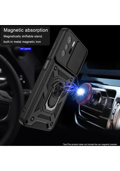 Kickstand Hard Pc Yumuşak Tpu Darbe Dayanıklı Koruyucu Telefon Kılıfı Xiaomi Redmi Için Slayt Kamera Kapağı Note 10 Pro 5g/poco X3 Gt 5g-Blue (Yurt Dışından)