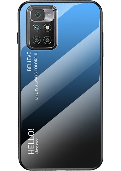 Temperli Cam+Tpu Çerçeve Ince Işık Koruyucu Hibrit Kapak Kılıfı Xiaomi Redmi 10 4g (2021)/10 2022 4g/not 11 4g (Mediatek) -Blue Siyah (Yurt Dışından)