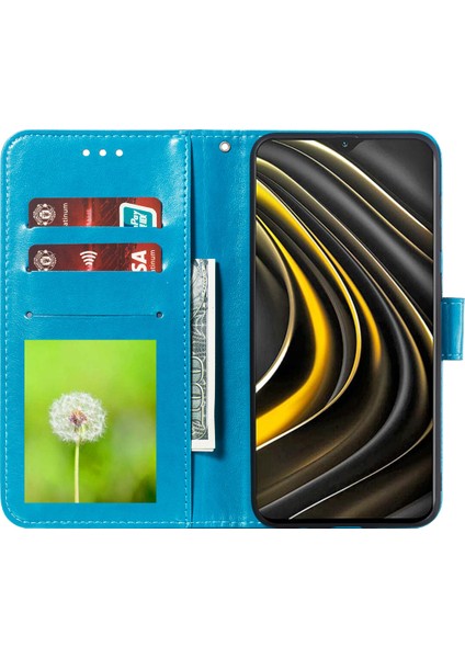 Xiaomi Poco M3 Case-Mavi Için Mandala Çiçek Stand Deri Koruyucusu (Yurt Dışından)