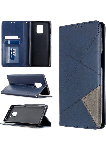 Geometrik Desen Xiaomi Redmi Için Otomatik Absorlanmış Deri Kabuk Kılıfı Not 9 Pro/not 9 Pro Max/not 9s-Blue (Yurt Dışından)