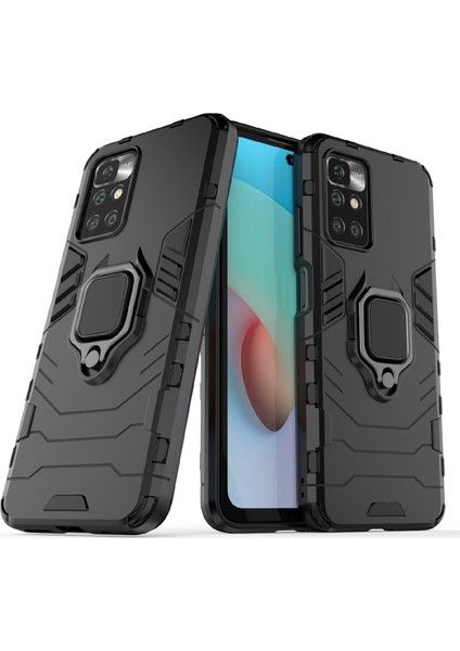 Xiaomi Için Redmi 10 4g (2021)/REDMI 10 2022 4g/redmi Not 11 4g (Mediatek) Yüzük Tutucu Kickstand Şok Geçirmez Tpu+Sert Pc Telefon Kapak Black (Yurt Dışından)