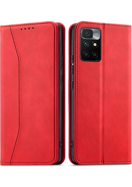 Çift Kenar Dikiş Tasarım Kılıfı Otomatik Kapatma Xiaomi Redmi Için Tam Koruma Deri Telefon Kapağı Not 11 4g (Mediatek)/redmi 10 4g (2021)/REDMI 10 2022 4g/10 Prime-Red (Yurt Dışından)