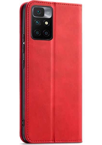 Çift Kenar Dikiş Tasarım Kılıfı Otomatik Kapatma Xiaomi Redmi Için Tam Koruma Deri Telefon Kapağı Not 11 4g (Mediatek)/redmi 10 4g (2021)/REDMI 10 2022 4g/10 Prime-Red (Yurt Dışından)