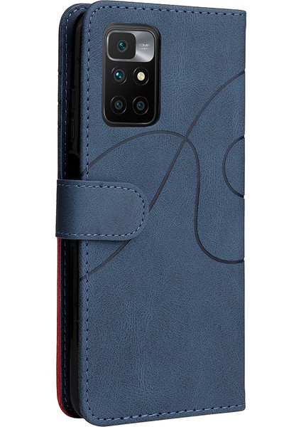 Xiaomi Için Redmi 10 4g (2021)/REDMI 10 Prime/redmi 10 2022 4g/redmi Not 11 4g (Mediatek) Stand Özelliği Iki Renkli Ekleme Flip Deri Cüzdan Kılıfı Kullanışlı Kayış Mavisi (Yurt Dışından)