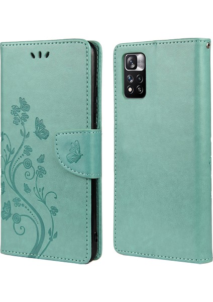 Basılı Kelebek Çiçek Deseni Pu Deri Manyetik Flip Kapak Standı Özellik Xiaomi Redmi Için Cüzdan Telefon Kılıfı Not 11 Pro 5g (Çin) (Mediatek)/not 11 Pro+ 5g-Green (Yurt Dışından)