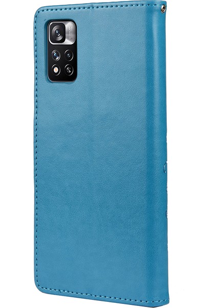 Basılı Kelebek Çiçek Deseni Pu Deri Manyetik Flip Kapak Standı Özellik Xiaomi Redmi Için Cüzdan Telefon Kılıfı Not 11 Pro 5g (Çin) (Mediatek)/not 11 Pro+ 5g-Mavi (Yurt Dışından) modelleri