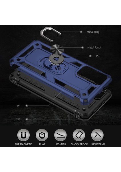 Yüzük Kickstand Fonksiyon Anti-Çizelge Şok Geçirmez Sabit Pc Sabit Tpu Koruyucu Koruyucu Koruyucu Koruyucu Kılıf Not 11 5g (Çin) (Mediatek)/redmı Not 11T 5g/not 11S 5g-Blue (Yurt Dışından) fiyatları