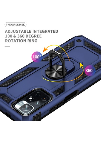 Yüzük Kickstand Fonksiyon Anti-Çizelge Şok Geçirmez Sabit Pc Sabit Tpu Koruyucu Koruyucu Koruyucu Koruyucu Kılıf Not 11 5g (Çin) (Mediatek)/redmı Not 11T 5g/not 11S 5g-Blue (Yurt Dışından) modelleri