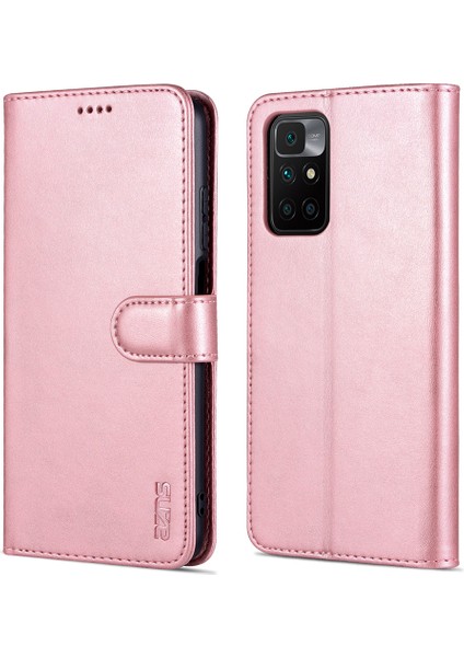 Deri Cüzdan Stand Telefon Kılıfı Flip Kart Yuvaları Xiaomi Redmi Için Tam Telefon Kabuğu Korunmalı 10 4g (2021)/REDMI 10 2022 4g/redmi Not 11 4g (Mediatek)/redmi 10 Prime-Rose Gold (Yurt Dışından)
