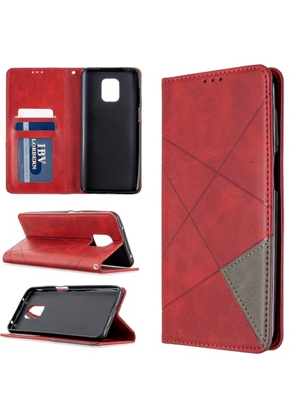 Xiaomi Redmi Için Geometrik Desen Otomatik Absorlanmış Deri Kabuk Kılıfı Not 9 Pro/not 9 Pro Max/note 9s-Red (Yurt Dışından)