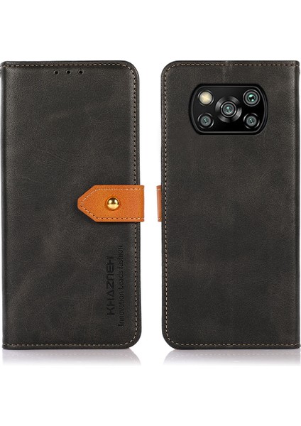 Khazneh Altın Manyetik Toka Tasarımı Xiaomi Için Stand ile Çift Renkli Deri Cüzdan Telefon Kılıfı Poco X3/poco X3 Pro/poco X3 Nfc-Black (Yurt Dışından)