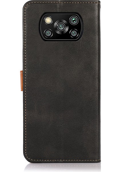Khazneh Altın Manyetik Toka Tasarımı Xiaomi Için Stand ile Çift Renkli Deri Cüzdan Telefon Kılıfı Poco X3/poco X3 Pro/poco X3 Nfc-Black (Yurt Dışından)