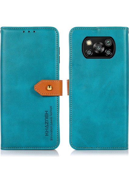 Khazneh Altın Manyetik Toka Tasarımı Xiaomi Için Stand ile Çift Renkli Deri Cüzdan Telefon Kılıfı Poco X3/poco X3 Pro/poco X3 Nfc-Blue (Yurt Dışından)