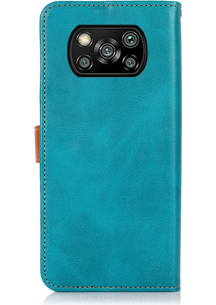 Khazneh Altın Manyetik Toka Tasarımı Xiaomi Için Stand ile Çift Renkli Deri Cüzdan Telefon Kılıfı Poco X3/poco X3 Pro/poco X3 Nfc-Blue (Yurt Dışından)