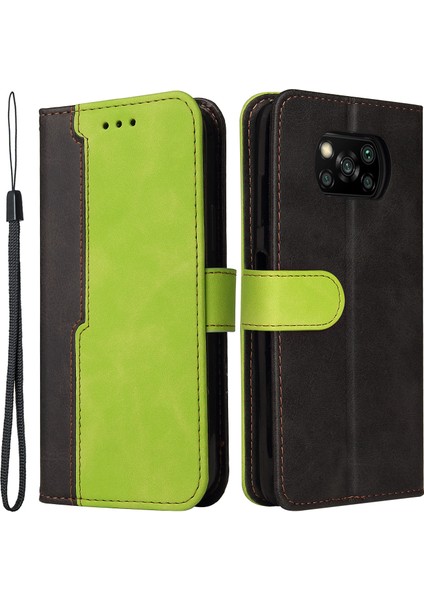 Iki Renkli Birleştirme Iş Tarzı Pu Deri Flip Stand Cüzdan Kapağı Xiaomi Poco X3 Nfc/poco X3/poco X3 Pro-Yeşil/siyah (Yurt Dışından)