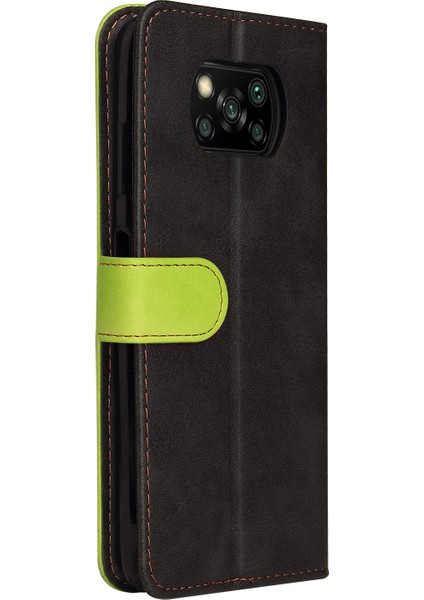 Iki Renkli Birleştirme Iş Tarzı Pu Deri Flip Stand Cüzdan Kapağı Xiaomi Poco X3 Nfc/poco X3/poco X3 Pro-Yeşil/siyah (Yurt Dışından)