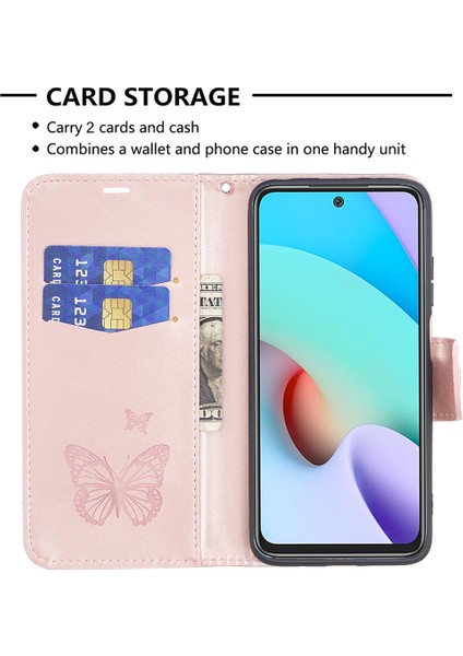 Xiaomi Için Redmi 10 4g (2021)/REDMI 10 Prime/redmi 10 2022 4g/redmi Not 11 4g (Mediatek) Baskı Kelebekleri Tam Koruma Standı Cüzdan Deri Tasarım Deri Kılıf Kabuklu Altın (Yurt Dışından) modelleri