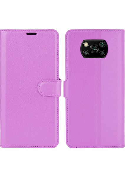 Xiaomi Poco X3 Nfc/poco X3-Purple Için Litchi Cilt Cüzdan Deri Stand Kılıfı (Yurt Dışından)