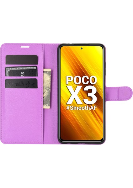 Xiaomi Poco X3 Nfc/poco X3-Purple Için Litchi Cilt Cüzdan Deri Stand Kılıfı (Yurt Dışından)