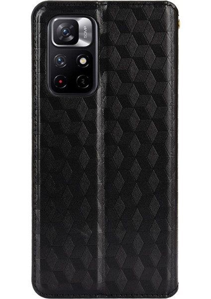 3D Rhombus Desen Pu Deri Stand Cüzdan Koruyucu Telefon Kılıfı Xiaomi Redmi Not 11 5g (Çin) (Mediatek)/redmi Not 11T 5g/redmi Not 11S 5g-Black (Yurt Dışından)
