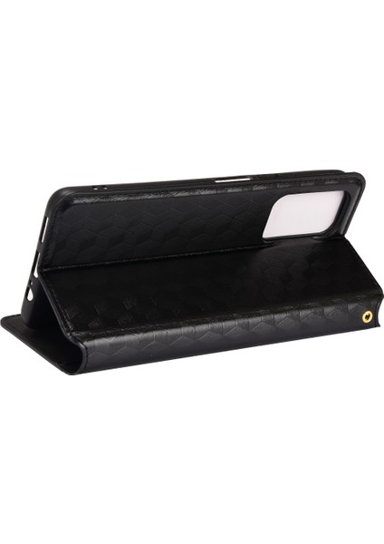 3D Rhombus Desen Pu Deri Stand Cüzdan Koruyucu Telefon Kılıfı Xiaomi Redmi Not 11 5g (Çin) (Mediatek)/redmi Not 11T 5g/redmi Not 11S 5g-Black (Yurt Dışından)