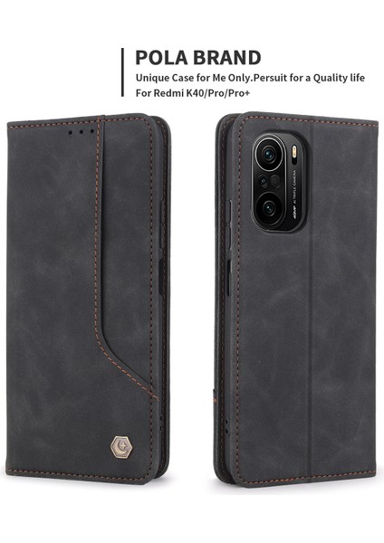 Retro Deri Kılıf Katlanabilir Stand Cüzdan Manyetik Obsorbed Flip Telefon Kılıfı Xiaomi Mi 11I/POCO F3/redmı K40/K40 PRO/K40 Pro+-Black (Yurt Dışından)