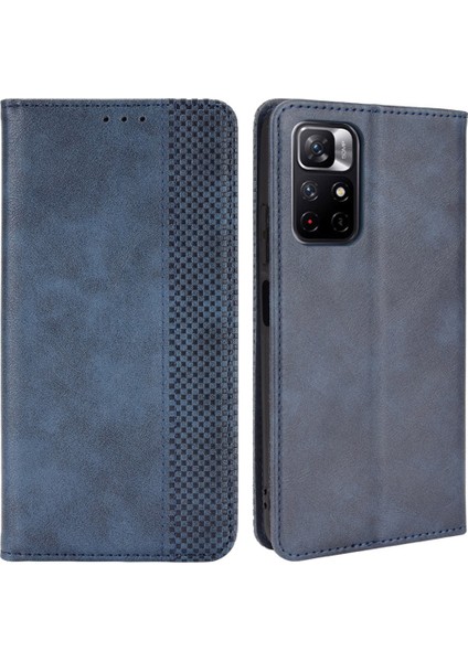 Mozaik Sınır Deseni Birleştirme Deri Cüzdan Standı Xiaomi Için Manyetik Toka Telefon Kabuğu Kılıfı Not 11 5g (Çin) (Mediatek)/not 11T 5g/not 11S 5g-Blue (Yurt Dışından)