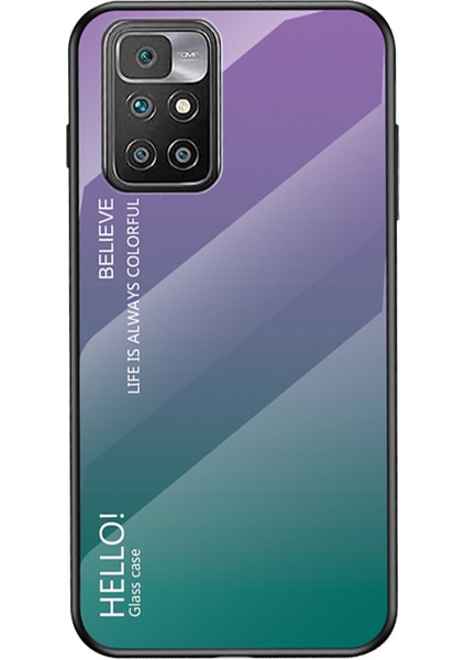 Temperli Cam+Tpu Çerçeve Ince Işık Koruyucu Hibrit Kapak Kılıfı Xiaomi Redmi 10 4g (2021)/10 2022 4g/not 11 4g (Mediatek) -Purple Green (Yurt Dışından)