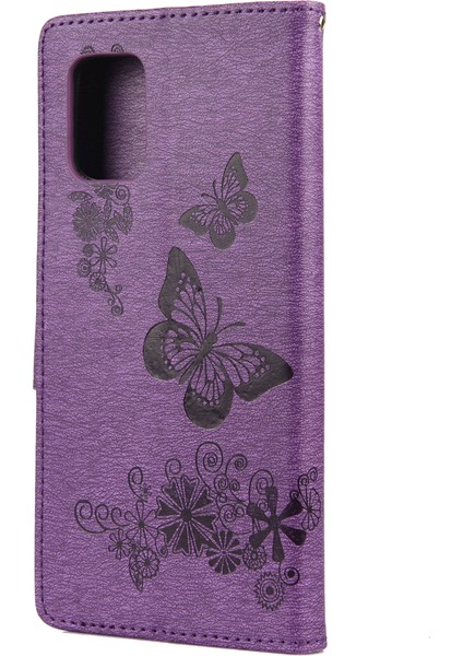 Kelebek Desen Baskı Tpu+Pu Deri Stand Cüzdan Telefon Koruyucusu Xiaomi Mi 10 Lite 5g-Purple (Yurt Dışından)