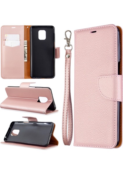 Xiaomi Redmi Için Litchi Cilt Cüzdan Deri Stand Kılıfı Not 9 Pro Max/redmi Note 9s/redmi Note 9 Pro-Rose Gold (Yurt Dışından)