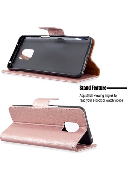 Xiaomi Redmi Için Litchi Cilt Cüzdan Deri Stand Kılıfı Not 9 Pro Max/redmi Note 9s/redmi Note 9 Pro-Rose Gold (Yurt Dışından)