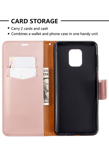 Xiaomi Redmi Için Litchi Cilt Cüzdan Deri Stand Kılıfı Not 9 Pro Max/redmi Note 9s/redmi Note 9 Pro-Rose Gold (Yurt Dışından)
