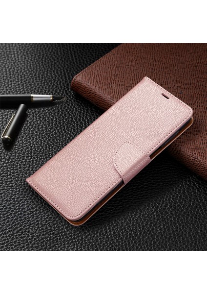 Xiaomi Redmi Için Litchi Cilt Cüzdan Deri Stand Kılıfı Not 9 Pro Max/redmi Note 9s/redmi Note 9 Pro-Rose Gold (Yurt Dışından)