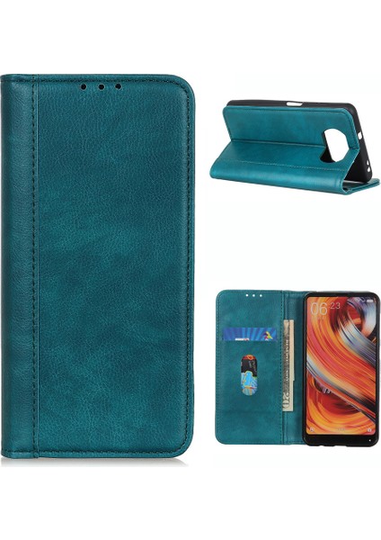 Xiaomi Için Poco X3 Nfc/poco X3 Telefon Kılıfı Pu Deri Telefon Kapağı Damla Geçirmez Litchi Doku Koruyucusu Stand Cüzdan Yeşili (Yurt Dışından)