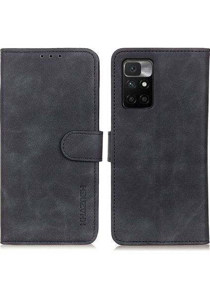 Khazneh Vintage Style Deri Cüzdanı Xiaomi Redmi Için Stand Tasarımı ile Telefon Koruma Kılıfı 10 4g (2021) -Black (Yurt Dışından)