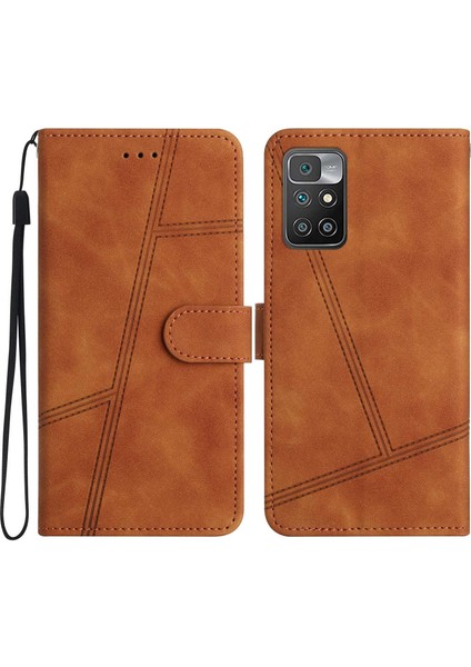 Xiaomi Redmi Için Note 11 4g (Mediatek)/10 4g (2021)/10 2022 4g/10 Prime Lines Baskılı Koruyucu Kılıf Retro Skin Touch Pu Deri Telefon Stand Cüzdan Kapak Kahverengi (Yurt Dışından)