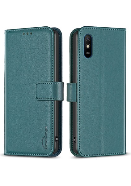 Xiaomi Redmi 9A Için Şok Geçirmez Deri Kasa, Cüzdan Standı Cep Telefonu Kapak Yeşili (Yurt Dışından)