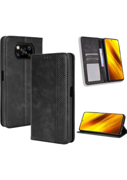 Xiaomi Poco X3 Nfc/poco X3-Black Için Vintage Stil Deri Cüzdan Kılıfı (Yurt Dışından)
