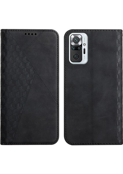 Manyetik Emilim Geometrik Desen Deri Koruyucu Kılıf Xiaomi Redmi Için Stand Cüzdan Kabuğu Not 10 Pro 4g (Hindistan)/note 10 Pro 4g (Global)/not 10 Pro Max-Black (Yurt Dışından)